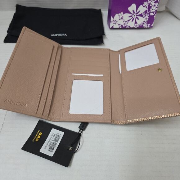 Amphora Leather & Fabric Checkbook Wallet Bi-Fold Pink 2 Tone New - Picture 8 of 8